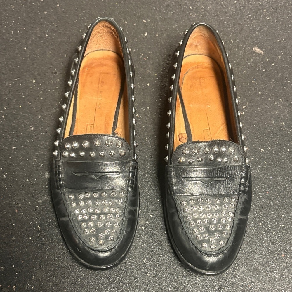 Zara Leather Black Studded Loafers